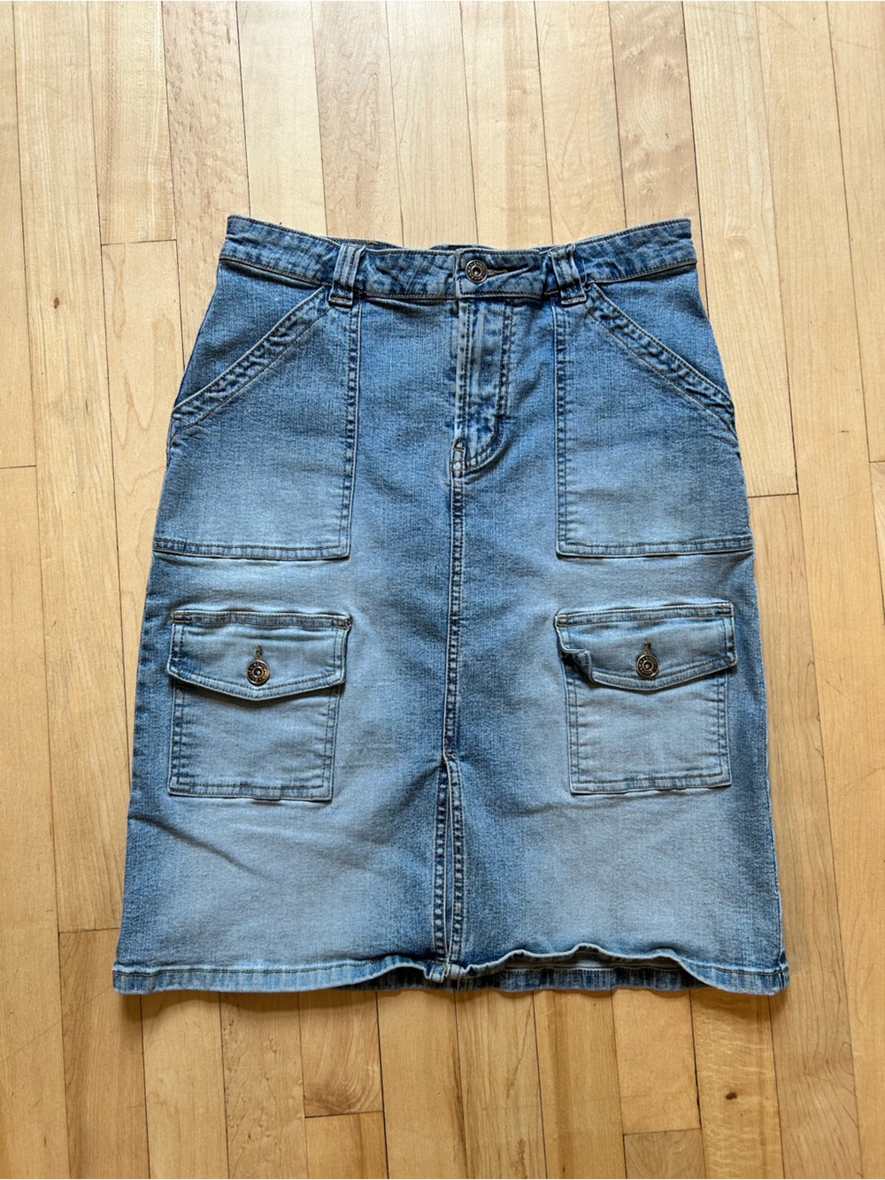 Light Wash Denim Cargo Skirt - Pocket Detail